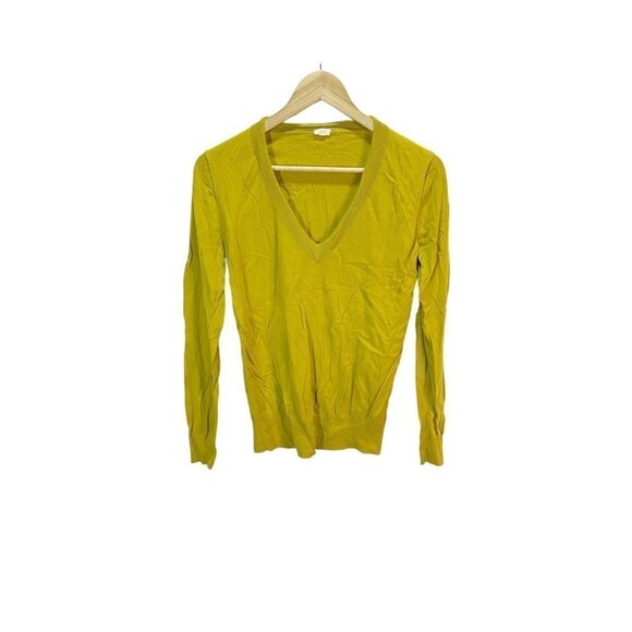 J Crew Knit V-Neck Pullover Sweater Size M Mustard Yellow Long Sleeved 100% Cott - Picture 1 of 4